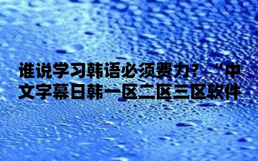 誰說學習韓語必須費力？“中文字幕日韓一區二區三區軟件”提供最好的輔助方法