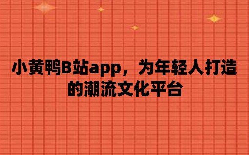 小黃鴨B站app，為年輕人打造的潮流文化平臺