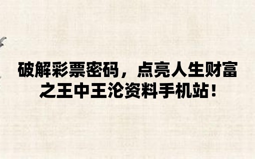 破解彩票密碼，點亮人生財富之王中王淪資料手機站！