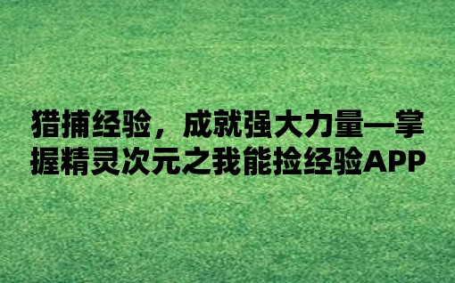 獵捕經驗，成就強大力量—掌握精靈次元之我能撿經驗APP