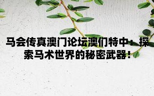 馬會傳真澳門論壇澳們特中：探索馬術世界的秘密武器！