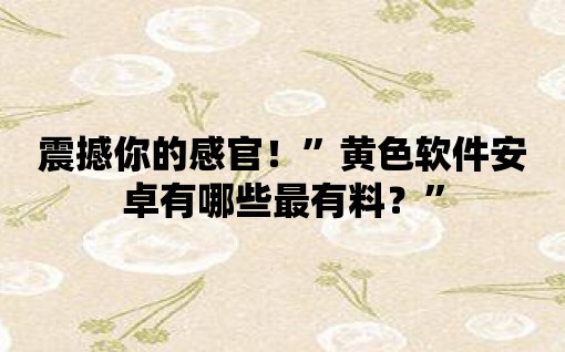 震撼你的感官！”黃色軟件安卓有哪些最有料？”