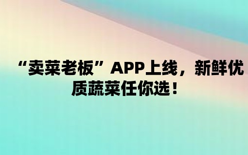 “賣菜老板”APP上線，新鮮優質蔬菜任你選！