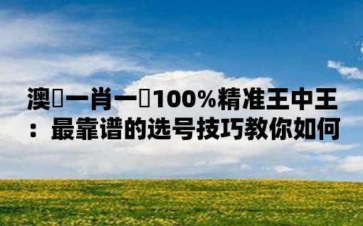 澳門一肖一碼100%精準(zhǔn)王中王：最靠譜的選號(hào)技巧教你如何選號(hào)中獎(jiǎng)